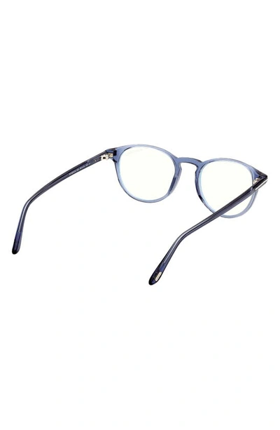 Tom Ford 51mm Round Blue Light Blocking Optical Glasses In Shiny Blue