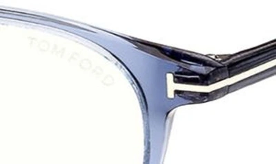 Tom Ford 51mm Round Blue Light Blocking Optical Glasses In Shiny Blue