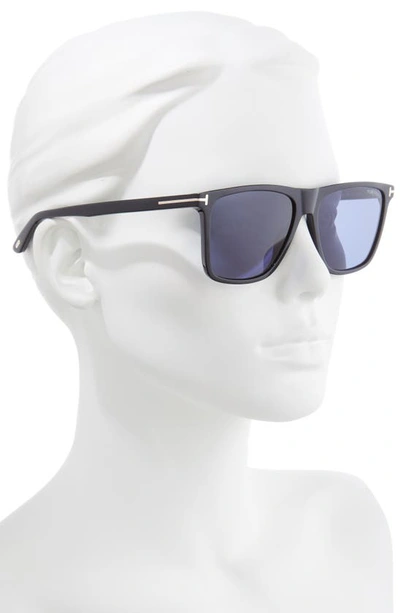 Shop Tom Ford Fletcher 57mm Sunglasses In Shiny Black/ Blue