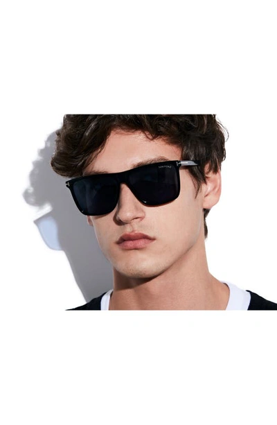 Shop Tom Ford Fletcher 57mm Sunglasses In Shiny Black/ Blue