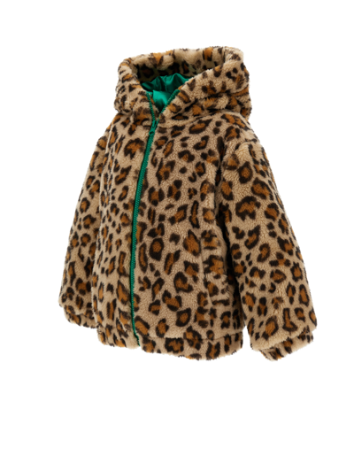 Monnalisa Dappled Plush Bomber Jacket In Animal Print