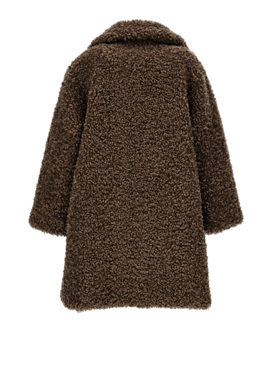 Shop Monnalisa Plush Coat In Dark Brown