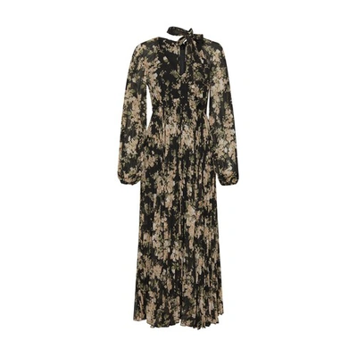 Shop Zimmermann Sunray Pleated Midi Dress In Black_ivory_floral