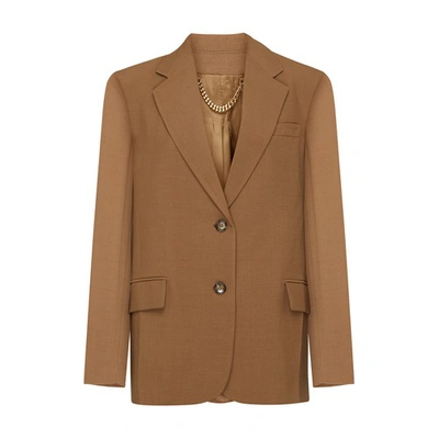 Shop Victoria Beckham Asymmetric Double Layer Jacket In Fawn