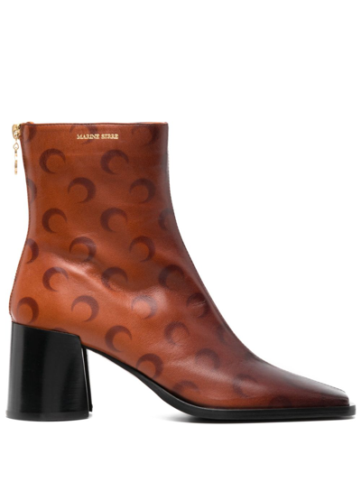 Shop Marine Serre Brown Moon Print Airbrushed Leather Boots