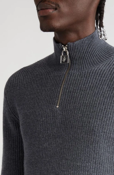 Shop Jw Anderson Padlock Puller Quarter Zip Wool Sweater In Charcoal Melange