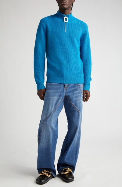 Shop Jw Anderson Quarter Zip Wool Sweater In Sky Blue