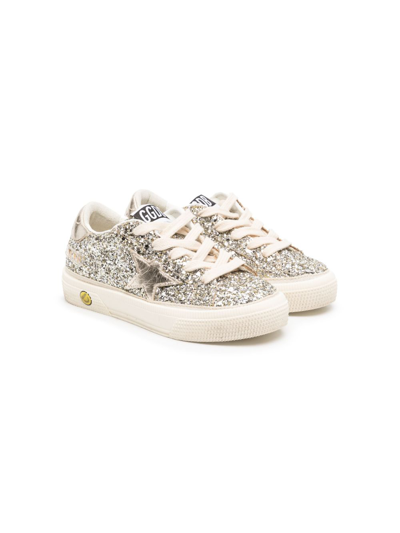 Shop Golden Goose Platinum-tone May Glitter Sneakers In Silver