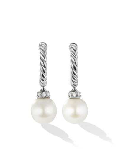 Shop David Yurman Pearl-drop Hoop Earrings In Silver