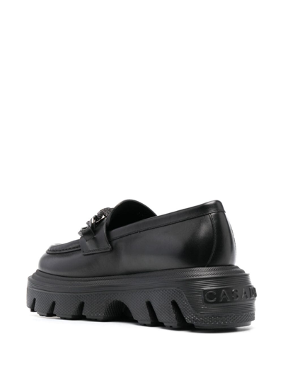 Shop Casadei Logo-plaque Leather Loafers In Black