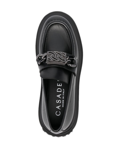 Shop Casadei Logo-plaque Leather Loafers In Black