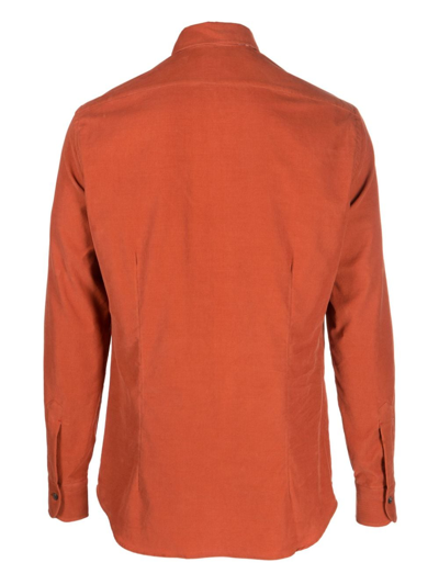 Shop Mazzarelli Spread-collar Cotton Shirt In Orange