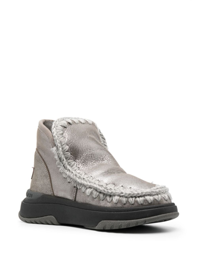 Mou Crochet Stitch-trim Sneaker Boots In Grey
