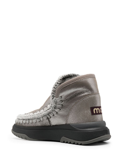 Mou Crochet Stitch-trim Sneaker Boots In Grey