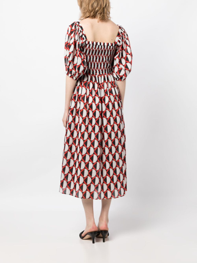 Shop Cynthia Rowley Geometric-print Cotton Dress In Red