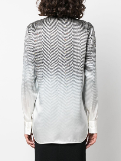 Shop Ermanno Scervino Chevron-knit Gradient Silk Shirt In Black