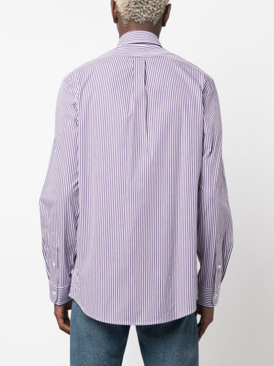 Shop Polo Ralph Lauren Striped Button-down Shirt In Purple