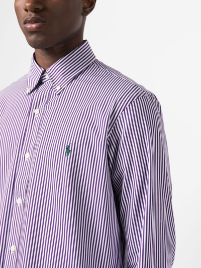 Shop Polo Ralph Lauren Striped Button-down Shirt In Purple