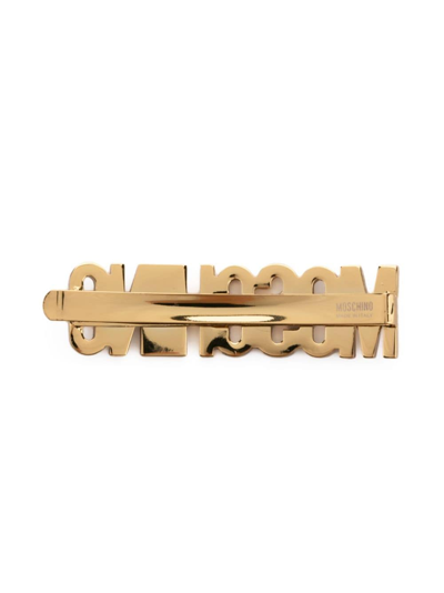 Shop Moschino Logo-plaque Embellished Hair Clip In Gold