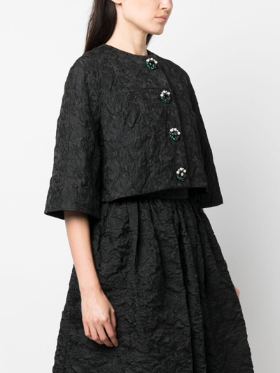 Erdem Crystal-embellished Textured Cropped Jacket In Black