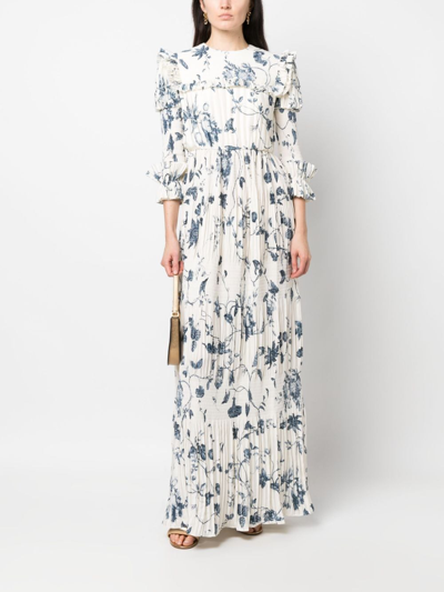 Shop Erdem Floral-print Pleated Maxi Dress In White