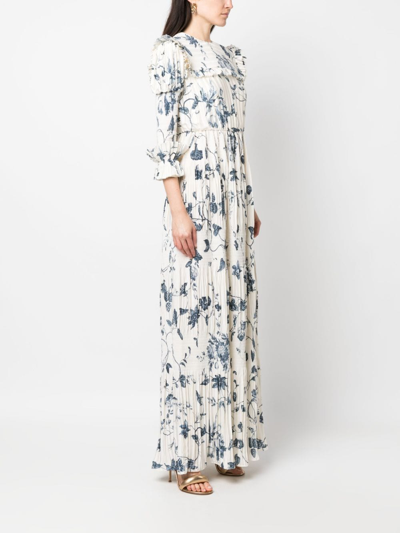 Shop Erdem Floral-print Pleated Maxi Dress In White
