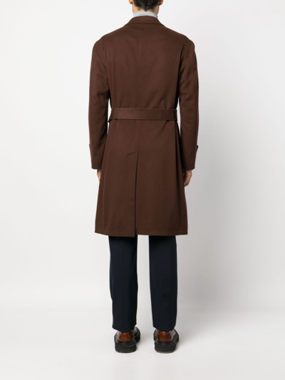 Shop Tagliatore Tied-waist Notched-lapel Coat In Brown