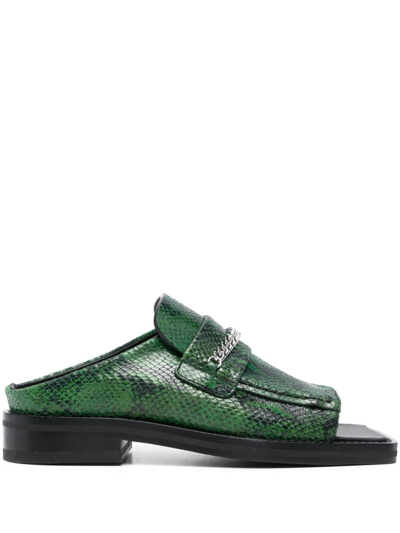 Shop Martine Rose Snakeskin-effect Leather Mules In Green