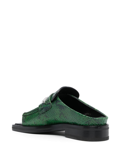 Shop Martine Rose Snakeskin-effect Leather Mules In Green