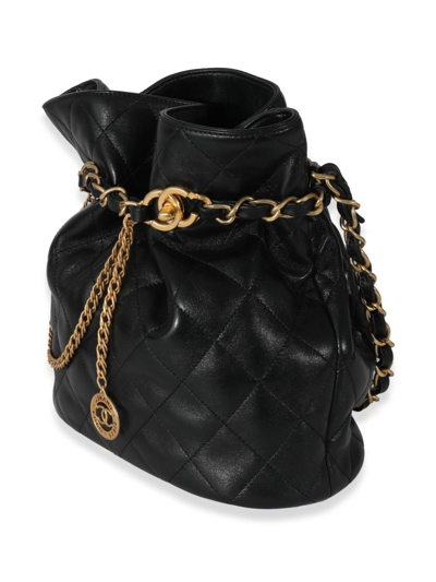Pre-owned Chanel 2021-2022 Small Chain Drawstring Bucket Shoulder Bag In  Black