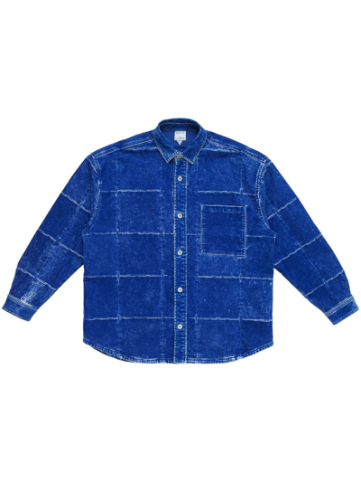 Shop Marcelo Burlon County Of Milan Patchwork Velour Shirt In Blue