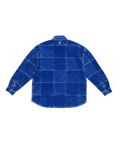Shop Marcelo Burlon County Of Milan Patchwork Velour Shirt In Blue