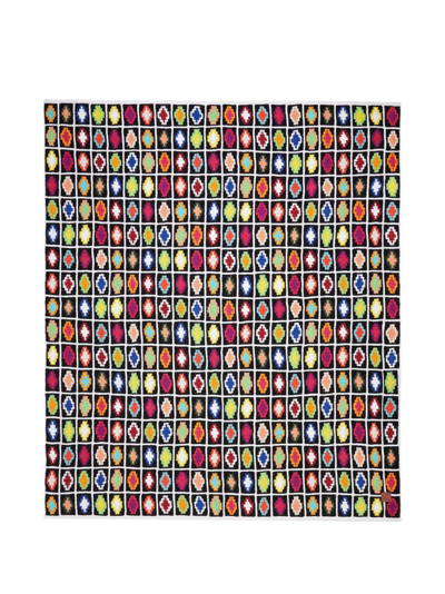 Shop Marcelo Burlon County Of Milan Geometric-pattern Crochet-knit Blanket In Multicolour