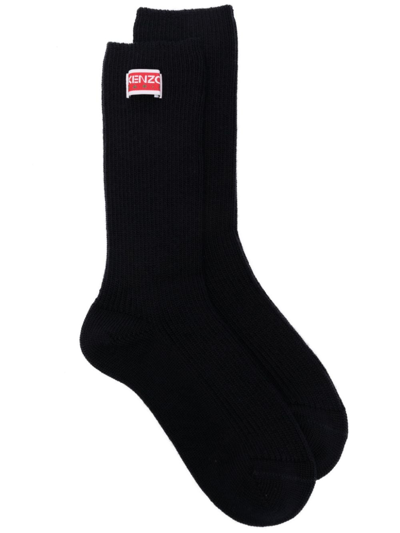 Shop Kenzo Logo-patch Ankle Socks In Black