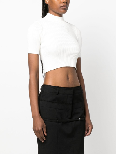 Shop Courrèges Ribbed-knit Cropped Top In White