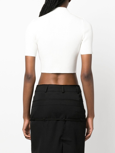 Shop Courrèges Ribbed-knit Cropped Top In White