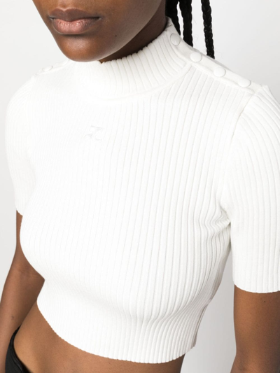 Shop Courrèges Ribbed-knit Cropped Top In White