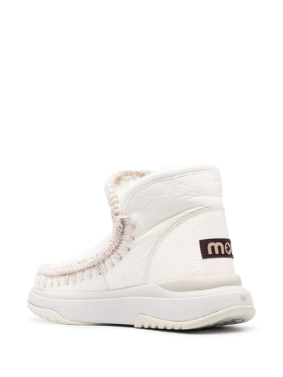 Shop Mou Crochet Stitch-trim Sneaker Boots In White