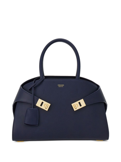 Shop Ferragamo Hug Leather Tote Bag In Blue