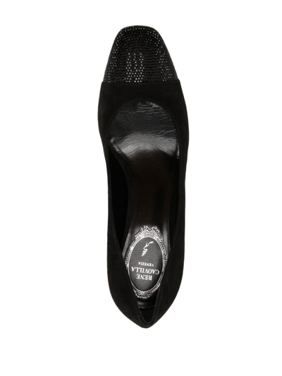 Shop René Caovilla Kristen 75mm Rhinestone-embellished Suede Pumps In Black