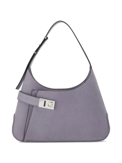 Shop Ferragamo Hobo Leather Shoulder Bag In Grey