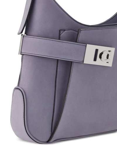 Shop Ferragamo Hobo Leather Shoulder Bag In Grey