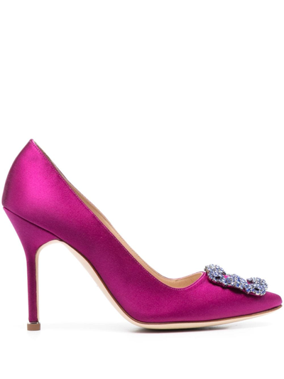 Shop Manolo Blahnik Hangisi 105mm Crystal-embellished Pumps In Pink