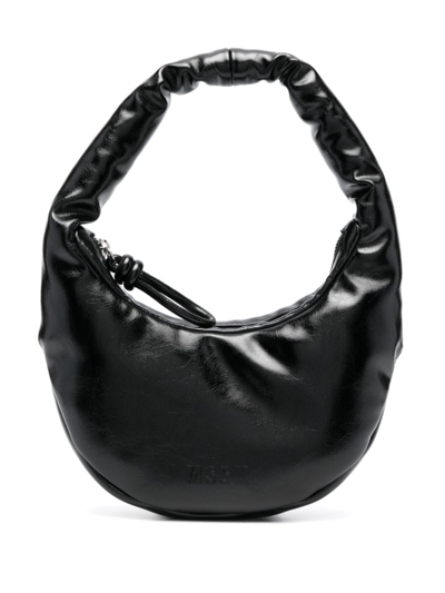 Shop Msgm Puffer Patent Shoulder Bag In Black