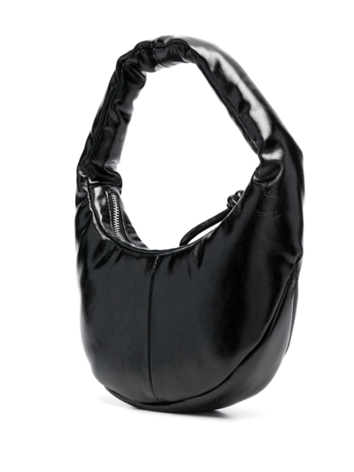 Shop Msgm Puffer Patent Shoulder Bag In Black