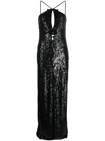 Shop Pinko Sequinned Halterneck Maxi Dress In Black