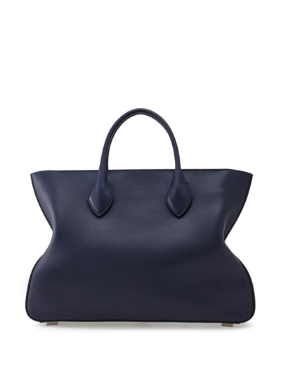 Shop Ferragamo Logo-stamp Leather Tote Bag In Blue