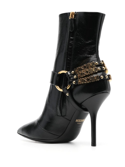 Shop Moschino 100mm Logo-lettering Leather Boots In Black
