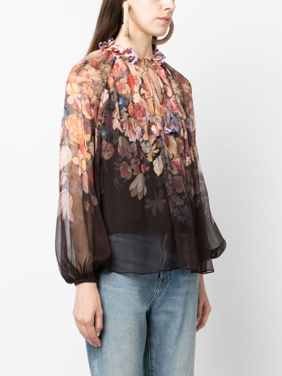 Zimmermann Dawning Placed Paisley Peasant Top In Neutrals