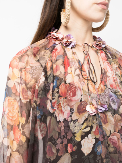 Zimmermann Dawning Placed Paisley Peasant Top In Neutrals